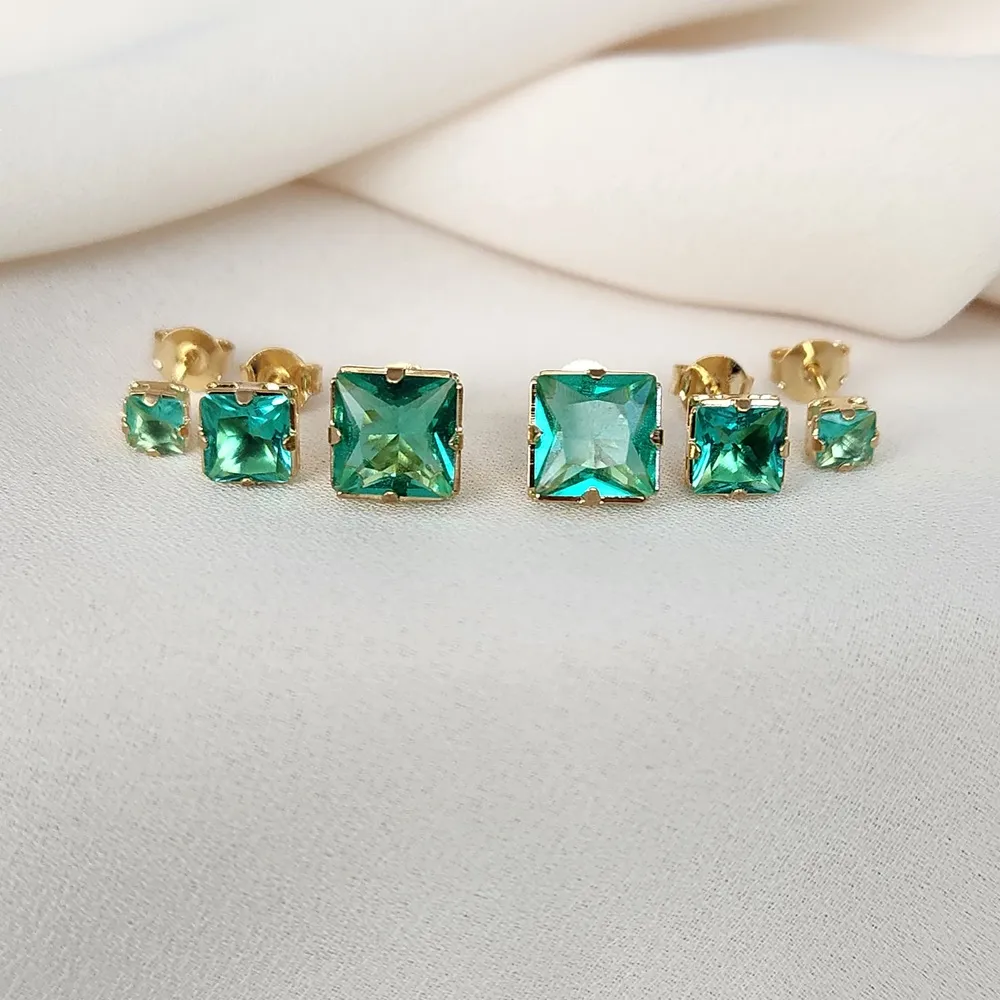TRIO QUADRADO ZIRCÔNIAS VERDE