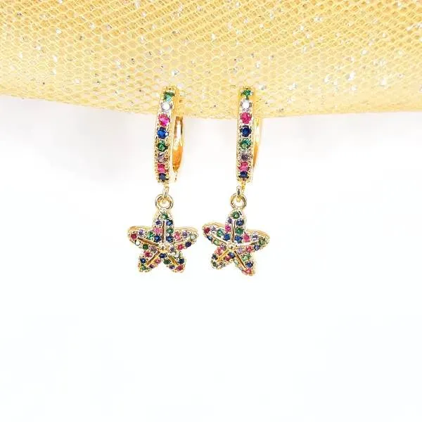 ARGOLINHA ESTRELA CRAVEJADA COM MICROZIRCÔNIAS COLORIDAS
