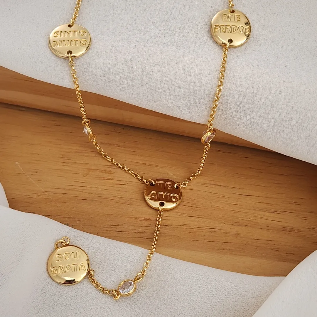 COLAR DOURADO ELO PORTUGUÊS PALAVRAS HO'HOPONOPONO