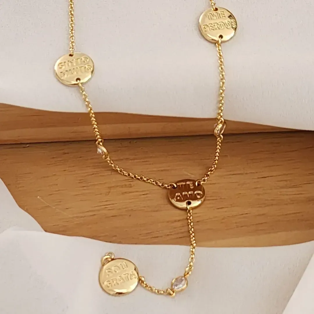 COLAR DOURADO ELO PORTUGUÊS PALAVRAS HO'HOPONOPONO