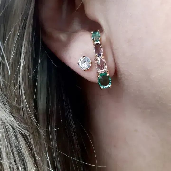 EAR HOOK DOURADO ZIRCÔNIAS MULTICOLORIDAS