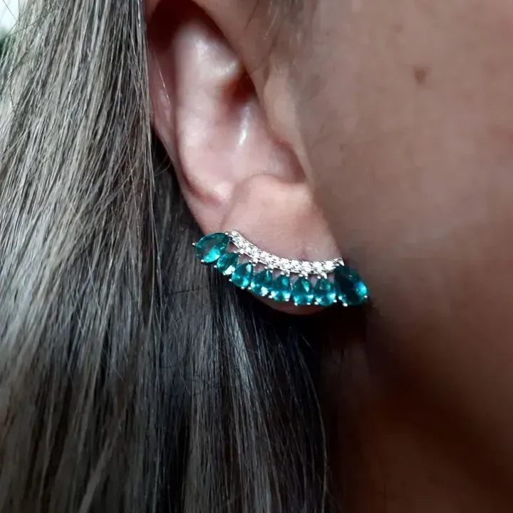 EAR CUFF RÓDIO BRANCO ZIRCÔNIAS PRASIOLITA