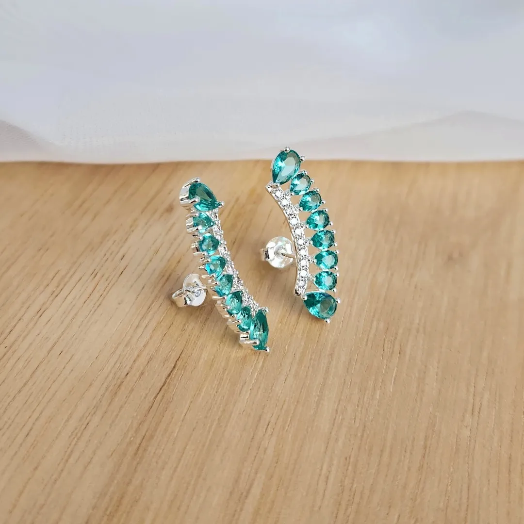 EAR CUFF RÓDIO BRANCO ZIRCÔNIAS PRASIOLITA