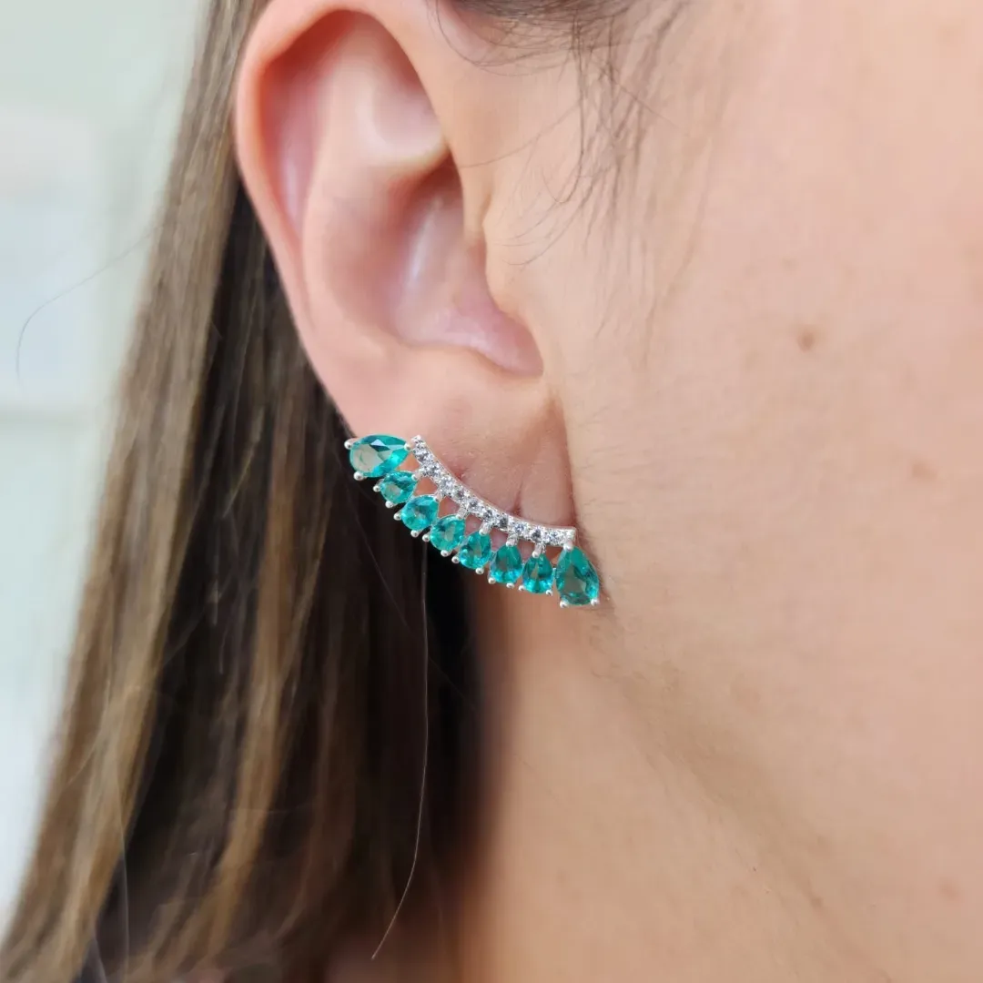EAR CUFF RÓDIO BRANCO ZIRCÔNIAS PRASIOLITA