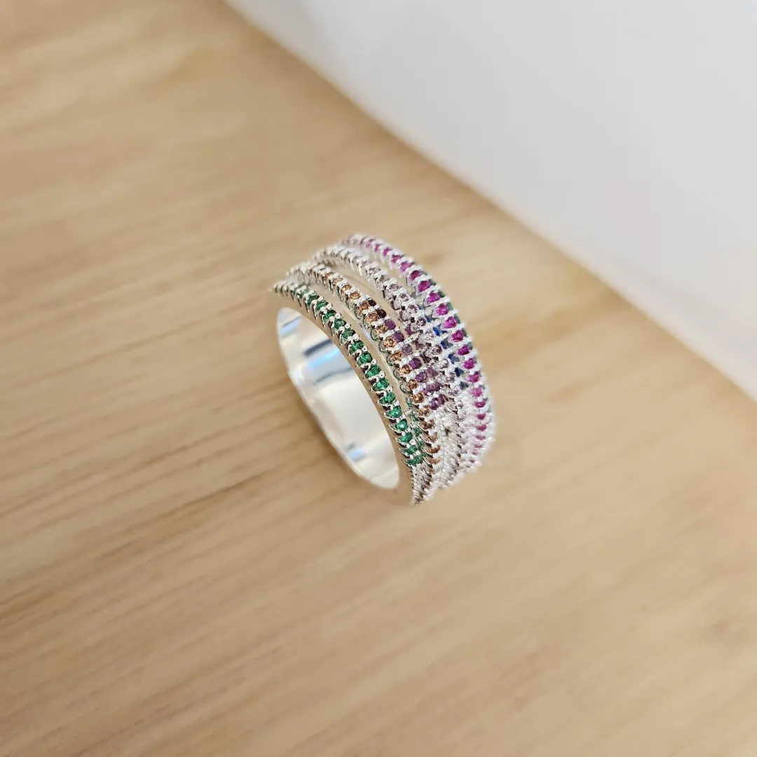 ANEL FIOS CRAVEJADO MICROZIRCÔNIAS MULTICOLORIDAS