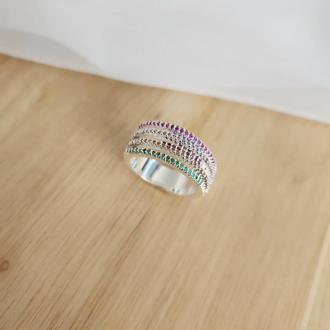 ANEL FIOS CRAVEJADO MICROZIRCÔNIAS MULTICOLORIDAS