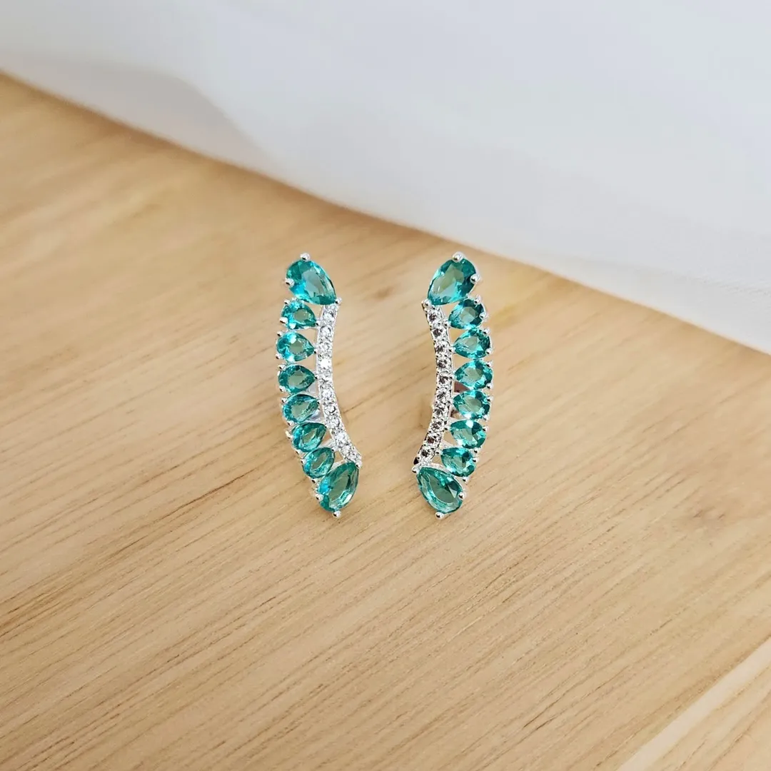 EAR CUFF RÓDIO BRANCO ZIRCÔNIAS PRASIOLITA