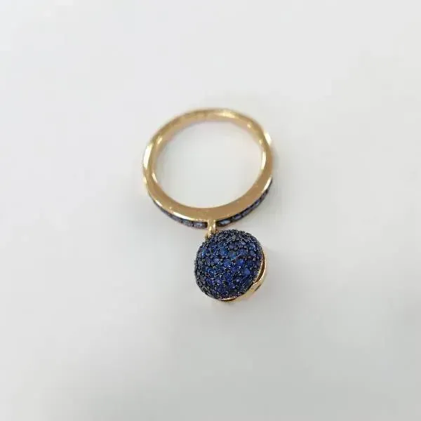 ANEL DOURADO PINGENTE BOLA AZUL