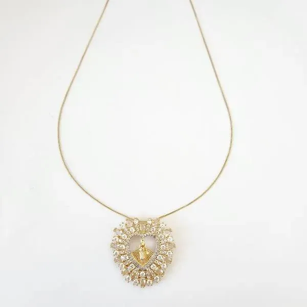 COLAR DOURADO SAGRADO CORAÇÃO DE JESUS CRAVEJADO EM MICROZIRCÔNIAS CRISTAIS