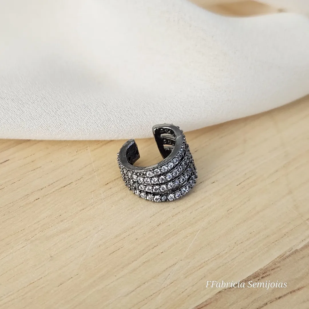 PIERCING FAKE RÓDIO NEGRO FIOS CRAVEJADO MICROZIRCÔNIAS CRISTAL