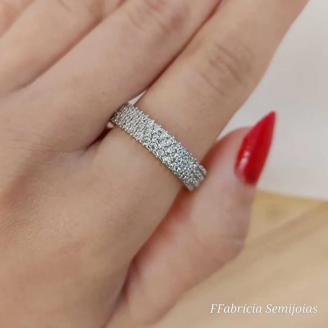 ANEL PRATA 925 ALIANÇA CRAVEJADO MICROZIRCÔNIAS CRISTAL