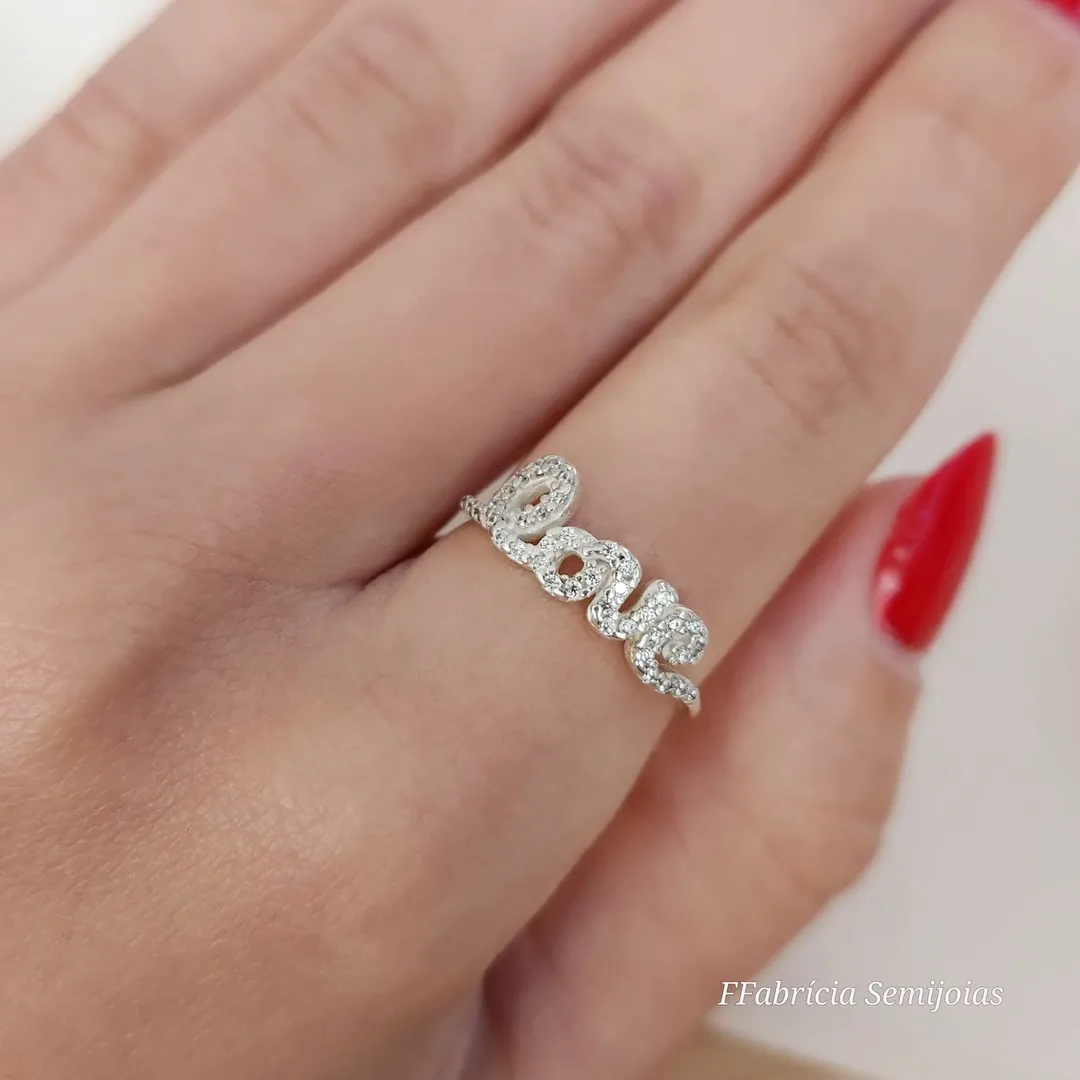 ANEL PRATA 925 LOVE CRAVEJADO COM MICROZIRCÔNIAS