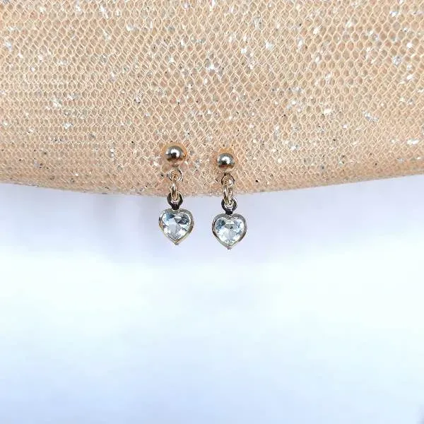 BRINCO DOURADO CORAÇÃO ZIRCÔNIA ÁGUA MARINHA TARRAXA BABY