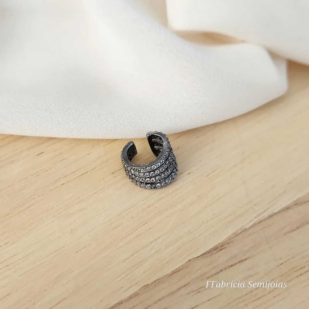 PIERCING FAKE RÓDIO NEGRO FIOS CRAVEJADO MICROZIRCÔNIAS CRISTAL