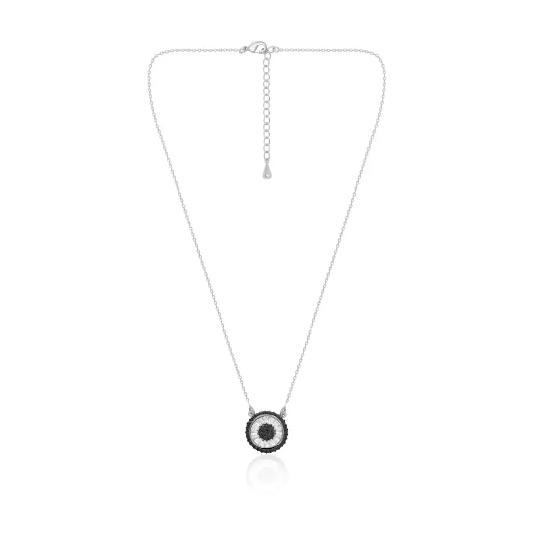 COLAR RÓDIO BRANCO PINGENTE PIZZA MICROZIRCÔNIAS CRISTAL E PRETAS M