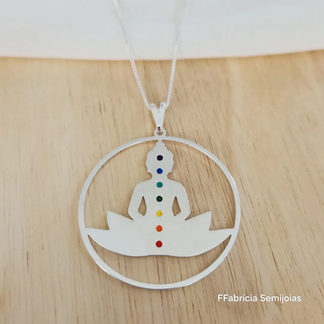 COLAR VENEZIANA COM PINGENTE MANDALA MEDITAÇÃO 7 CHAKRAS E FLOR DE LÓTUS 4CM