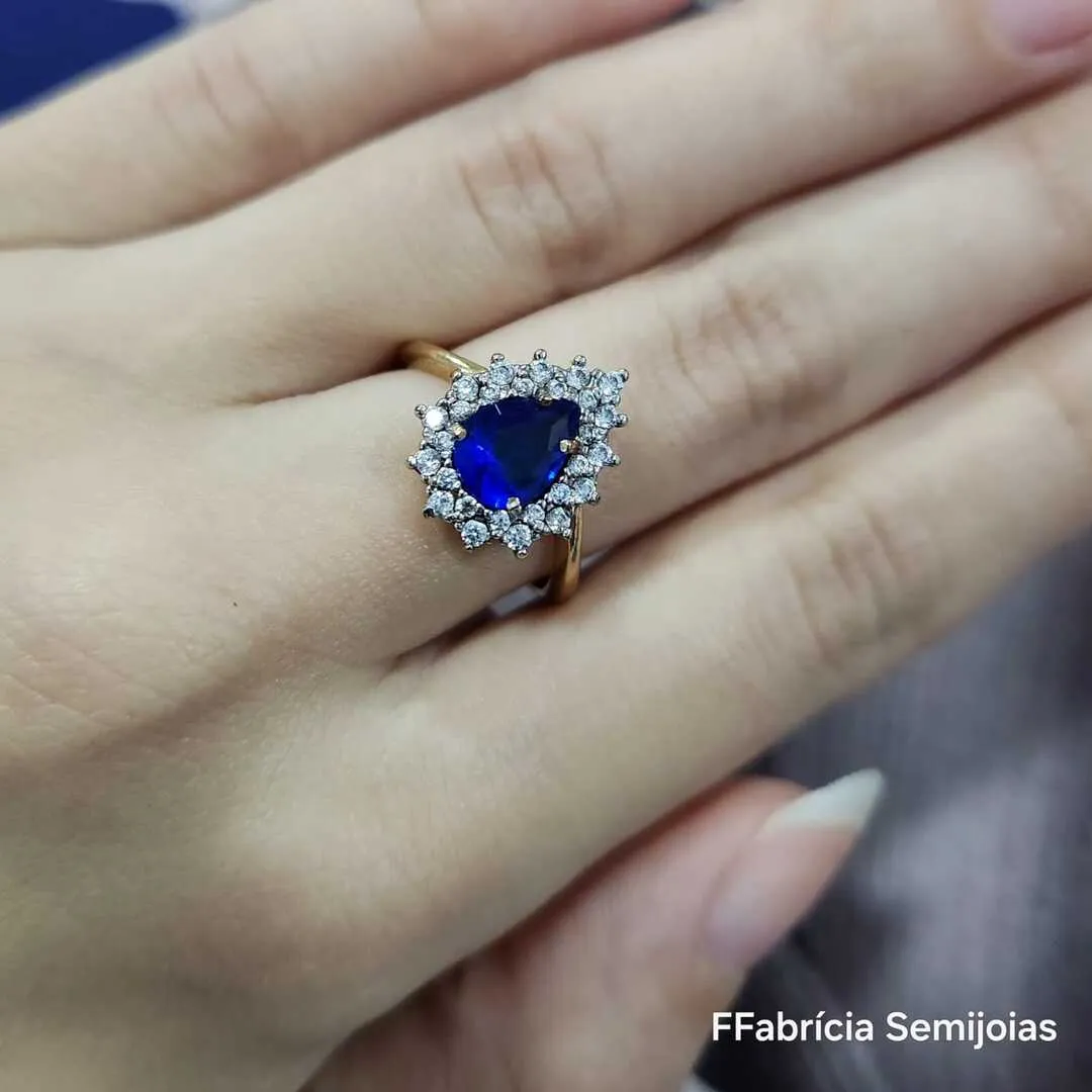 ANEL DOURADO PEDRA AZUL GOTA