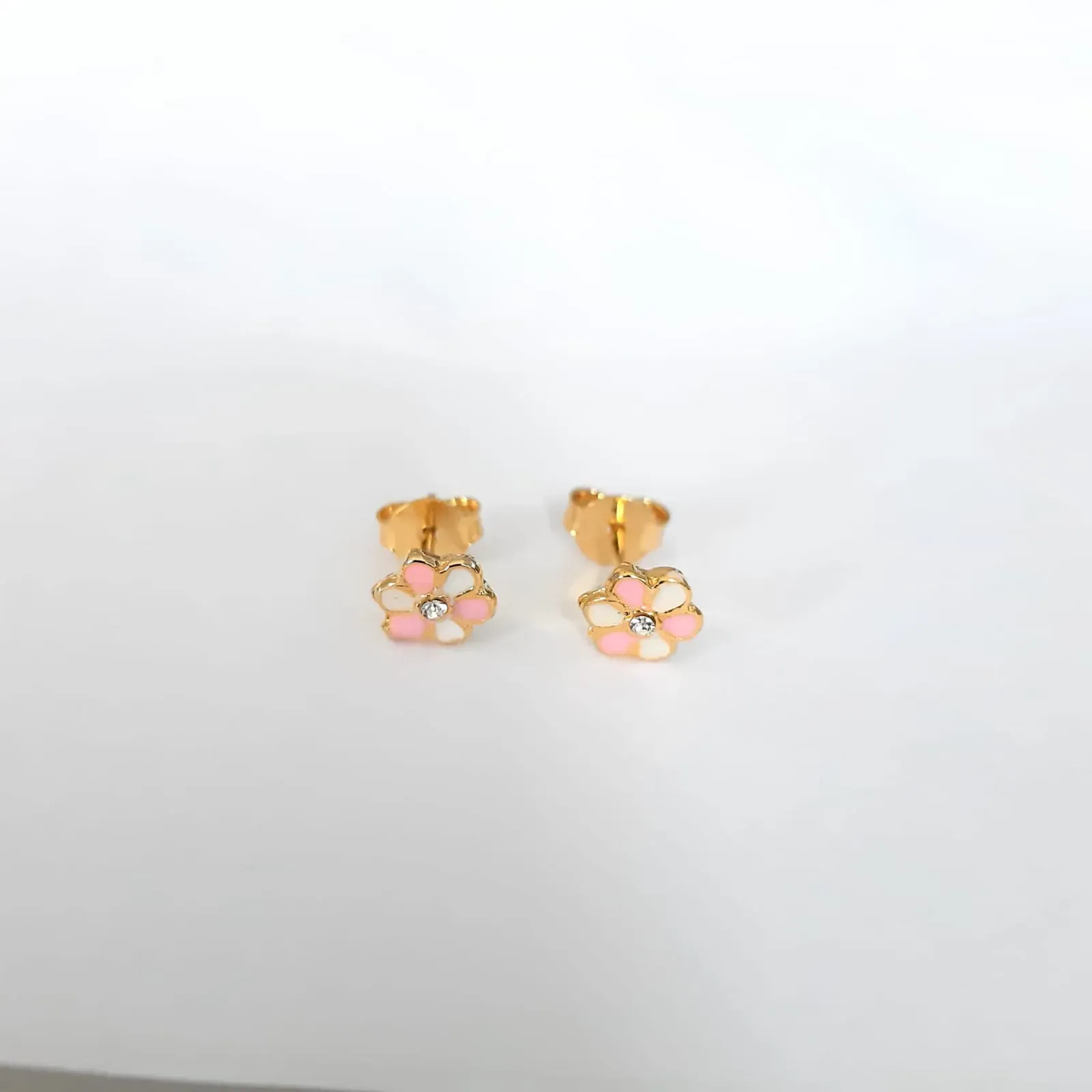 BRINCO INFANTIL DOURADO FLOR ROSA E BRANCA