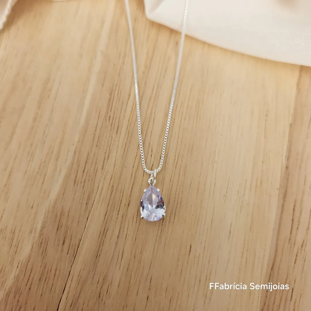 COLAR VENEZIANA PONTO DE LUZ GOTA ZIRCÔNIA 45CM +5CM