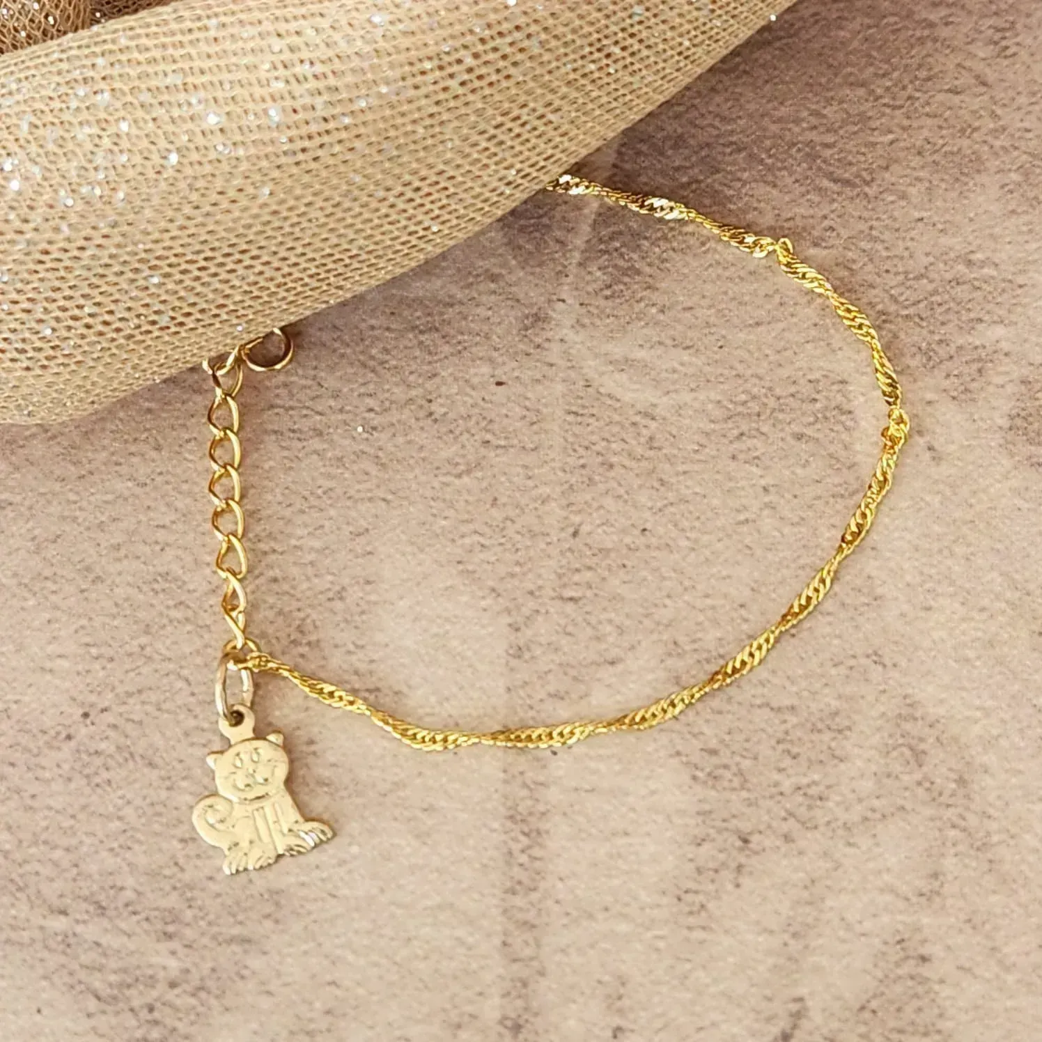PULSEIRA SINGAPURA COM PINGENTE GATO INFANTIL