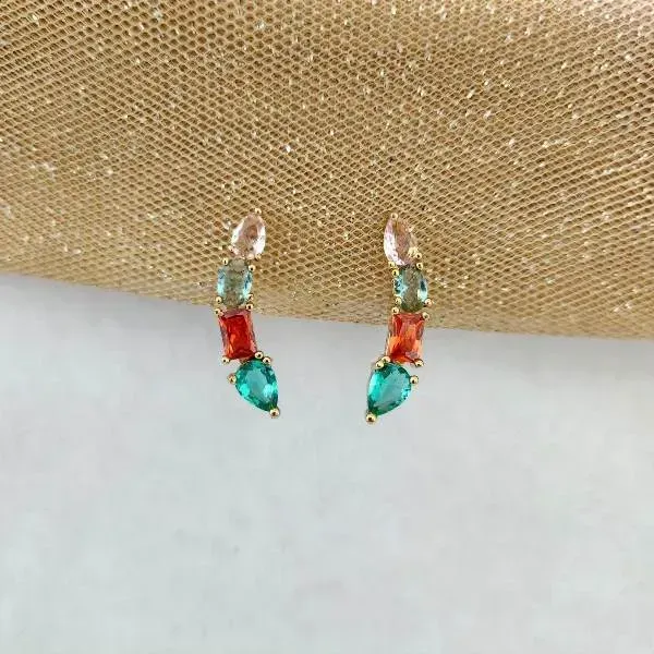 EAR CUFF DOURADO PEDRAS MULTICOLORIDAS