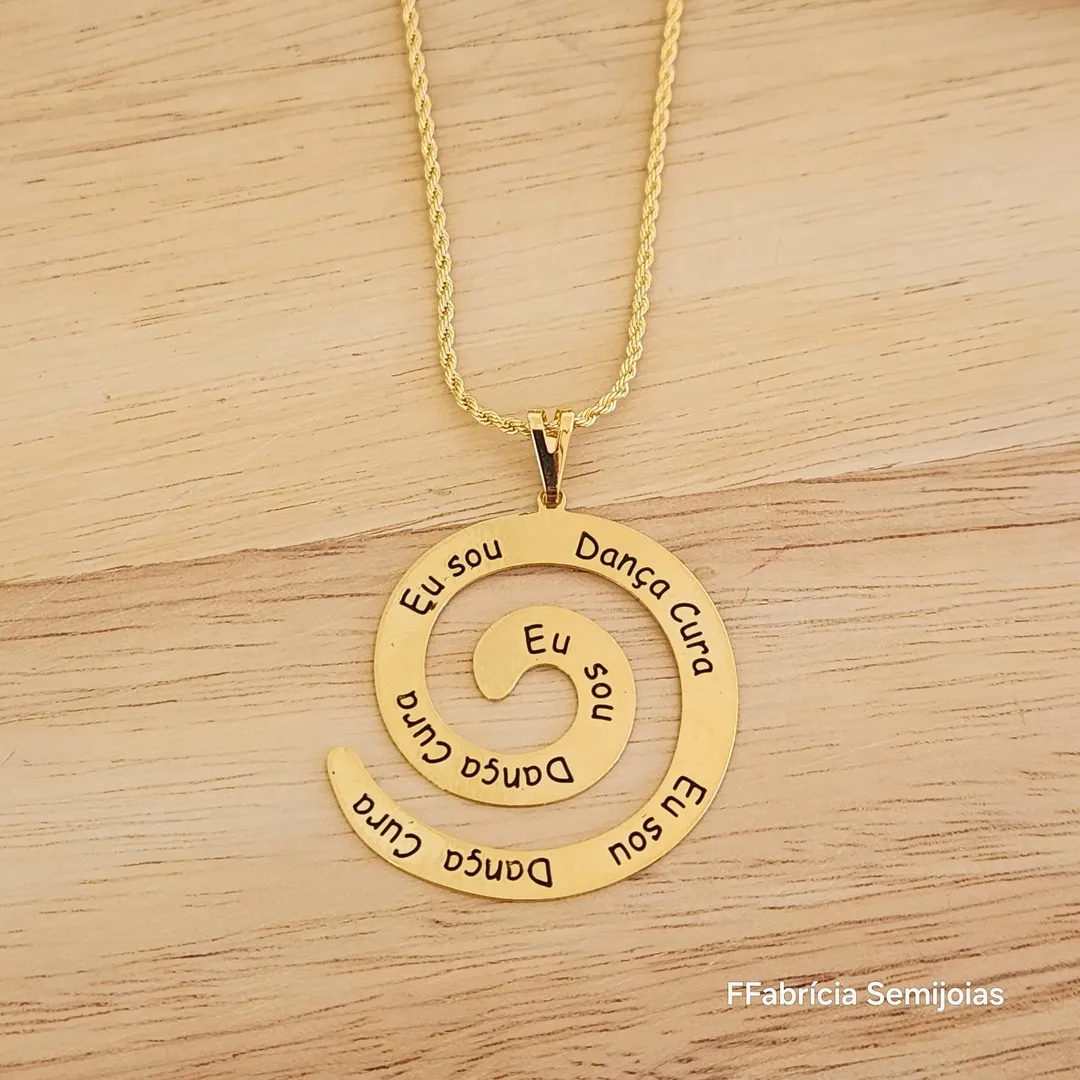 COLAR DOURADO CORRENTE CORDA FINA 40+5CM MANDALA ESPIRAL 
