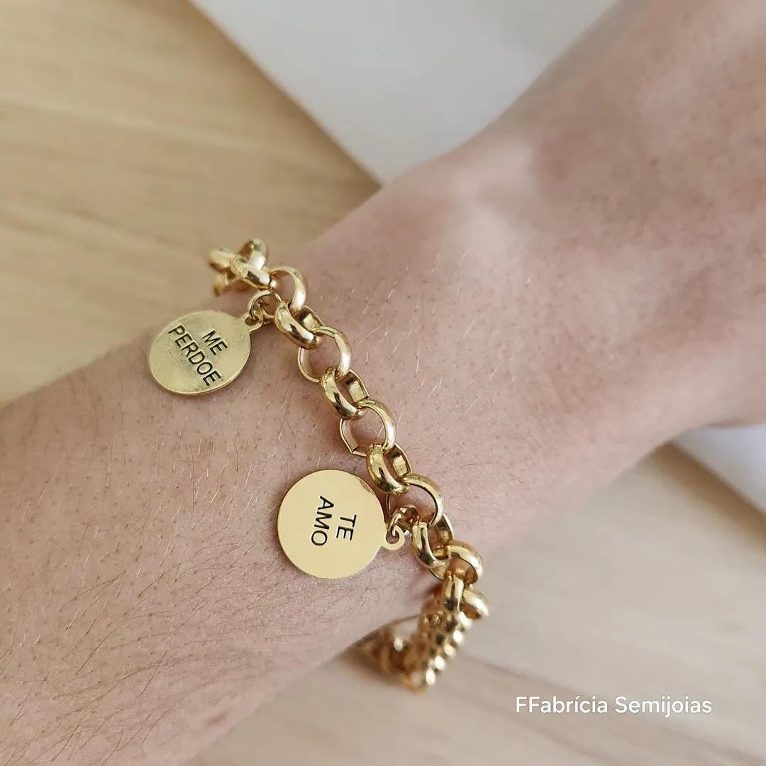 PULSEIRA DOURADA CORRENTE ELO PORTUGUÊS SINTO MUITO, ME PERDOE, TE AMO, SOU GRATA - HO'HOPONOPONO