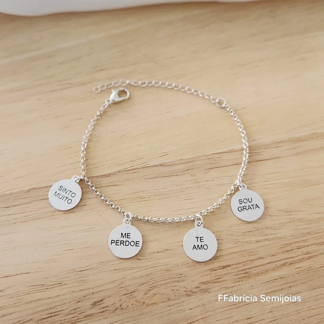 PULSEIRA ELO PORTUGUÊS PINGENTES SINTO MUITO, ME PERDOE, TE AMO, SOU GRATA - HO'HOPONOPONO