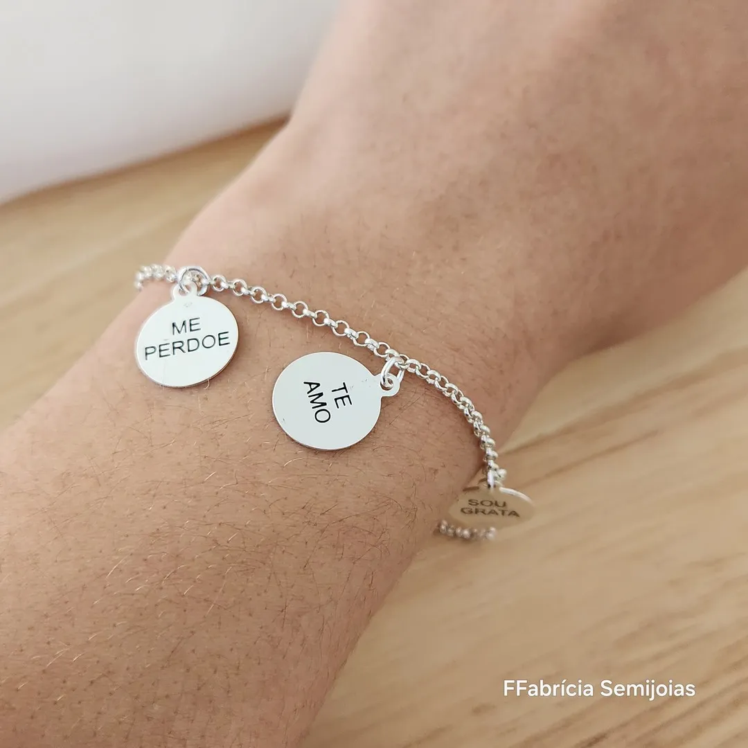 PULSEIRA ELO PORTUGUÊS PINGENTES SINTO MUITO, ME PERDOE, TE AMO, SOU GRATA - HO'HOPONOPONO