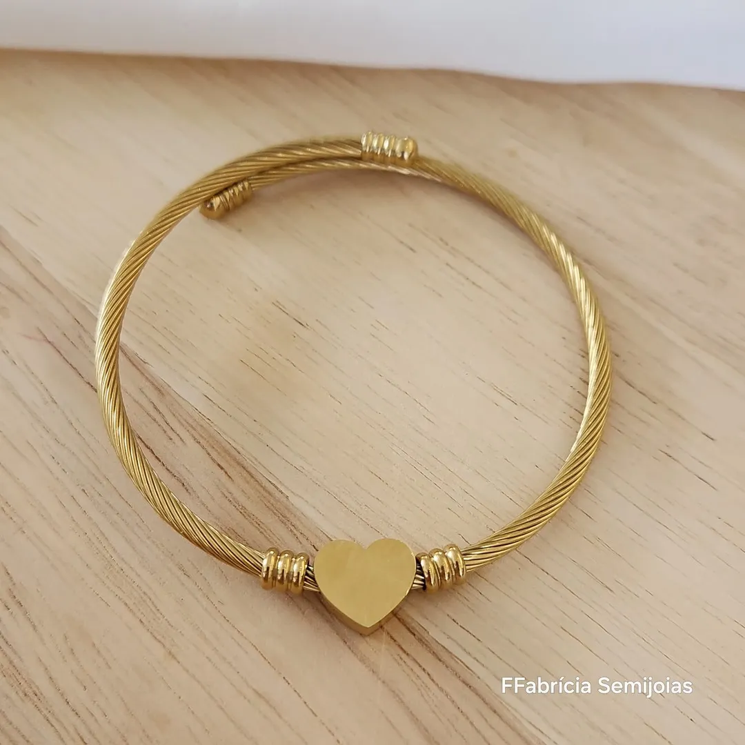 BRACELETE DE AÇO CABO TORCIDO CORAÇÃO - PINTURA