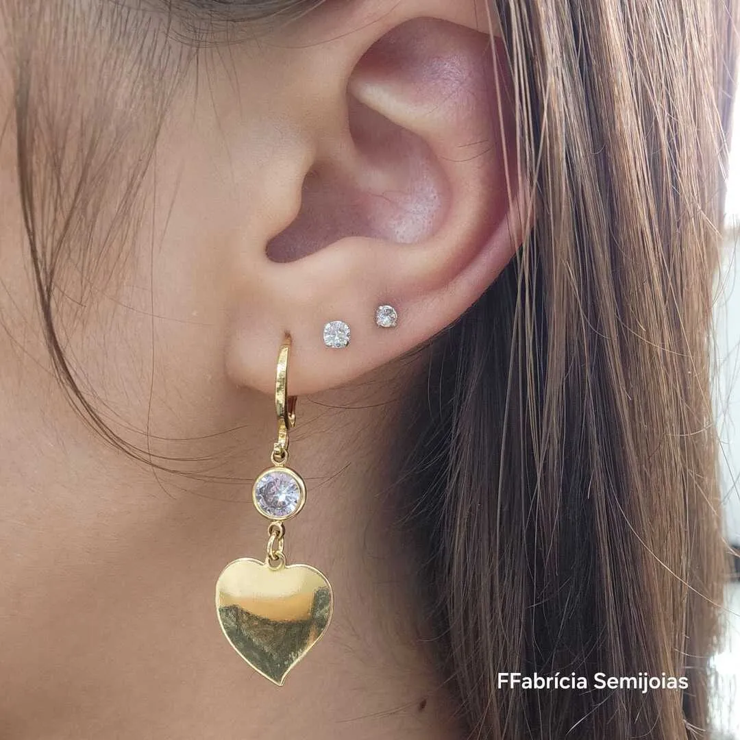 ARGOLINHA DOURADA PINGENTE CORAÇÃO ZIRCÔNIA CRISTAL