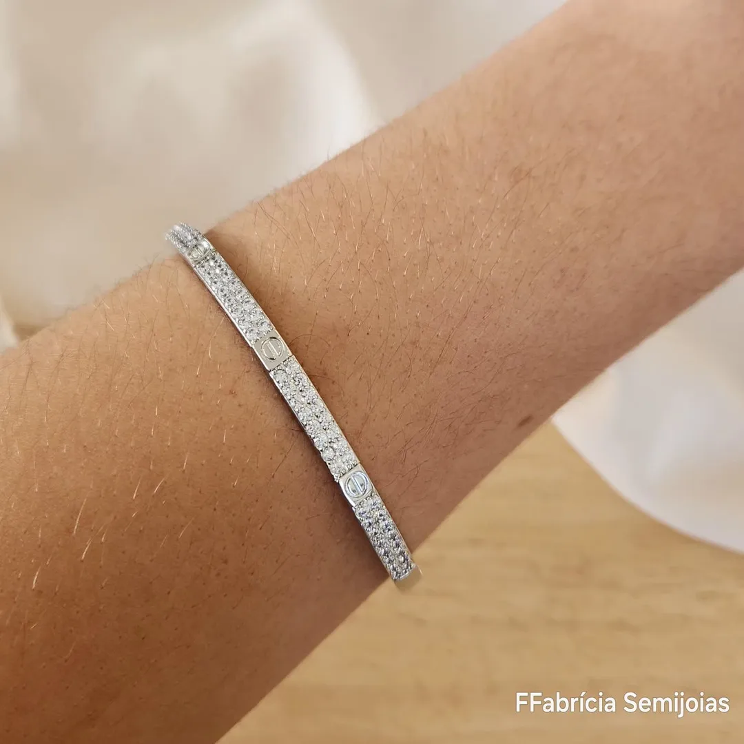 BRACELETE RÓDIO BRANCO CRAVEJADO MICROZIRCÔNIAS