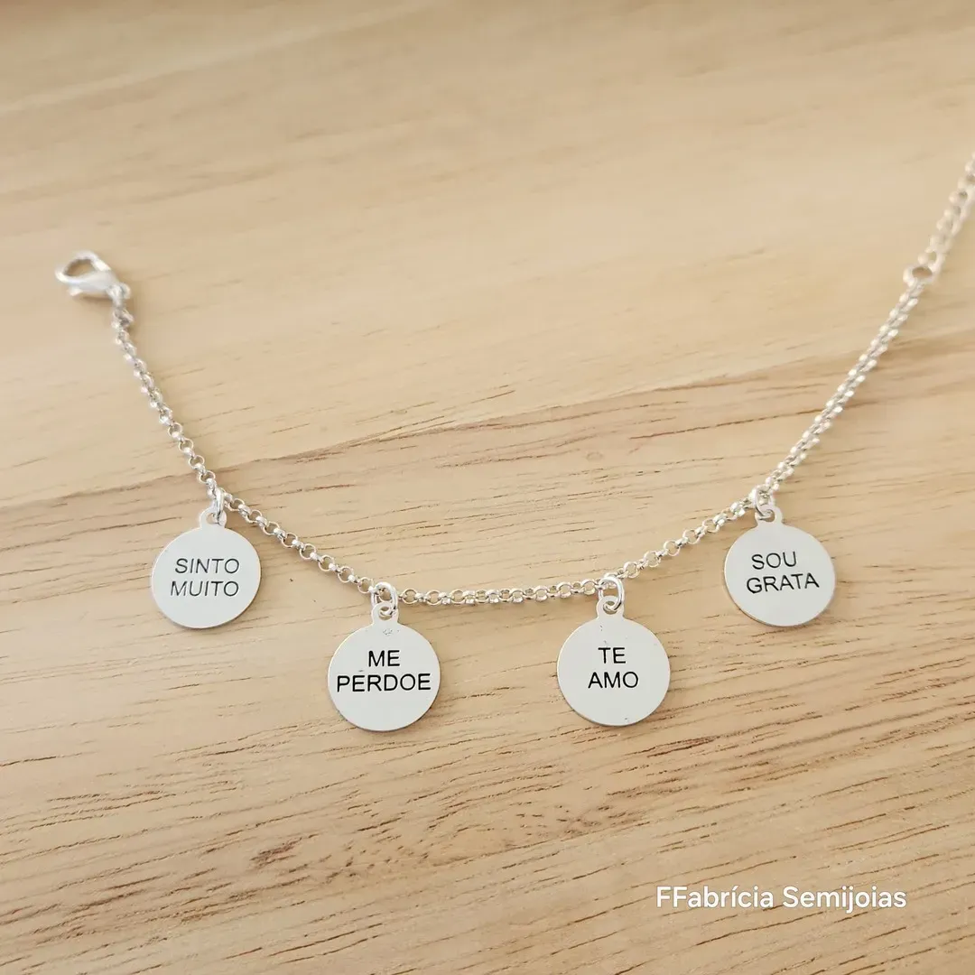 PULSEIRA ELO PORTUGUÊS PINGENTES SINTO MUITO, ME PERDOE, TE AMO, SOU GRATA - HO'HOPONOPONO