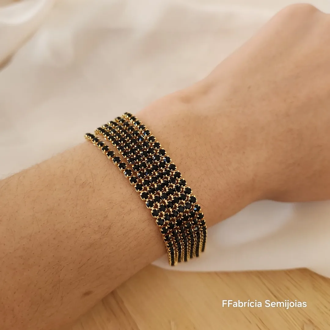 PULSEIRA SEIS FIOS CRAVEJANDOS EM ZIRCÎNIAS NEGRAS