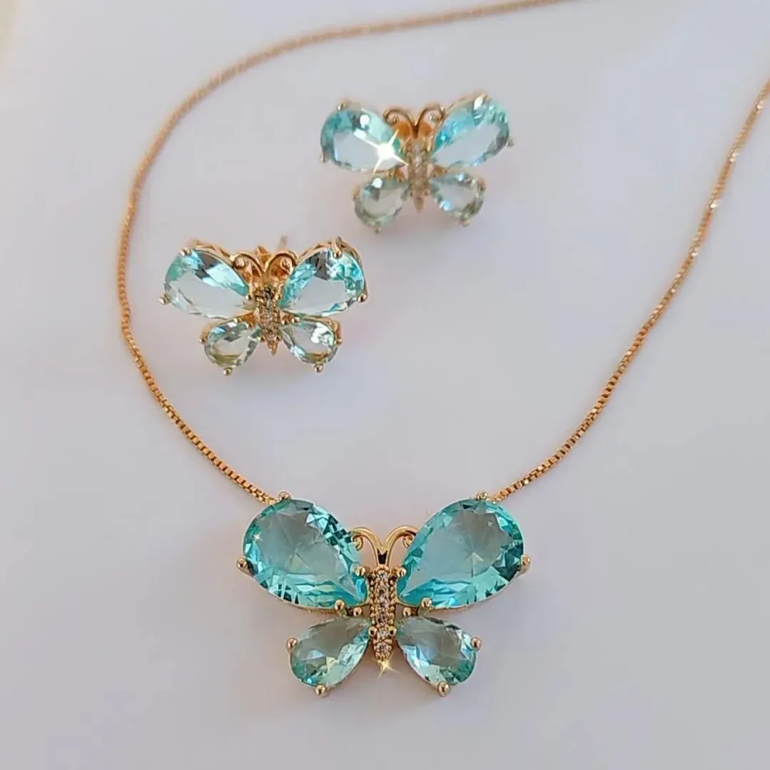 CONJUNTO DOURADO BORBOLETA ZIRCÔNIA