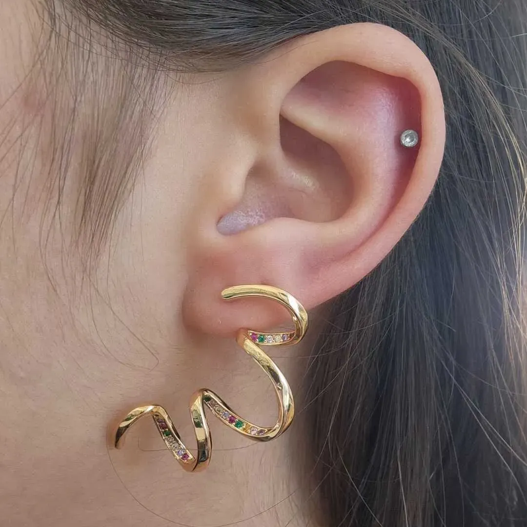 BRINCO ESPIRAL CRAVEJADO EM MICROZIRCÔNIAS COLORIDAS
