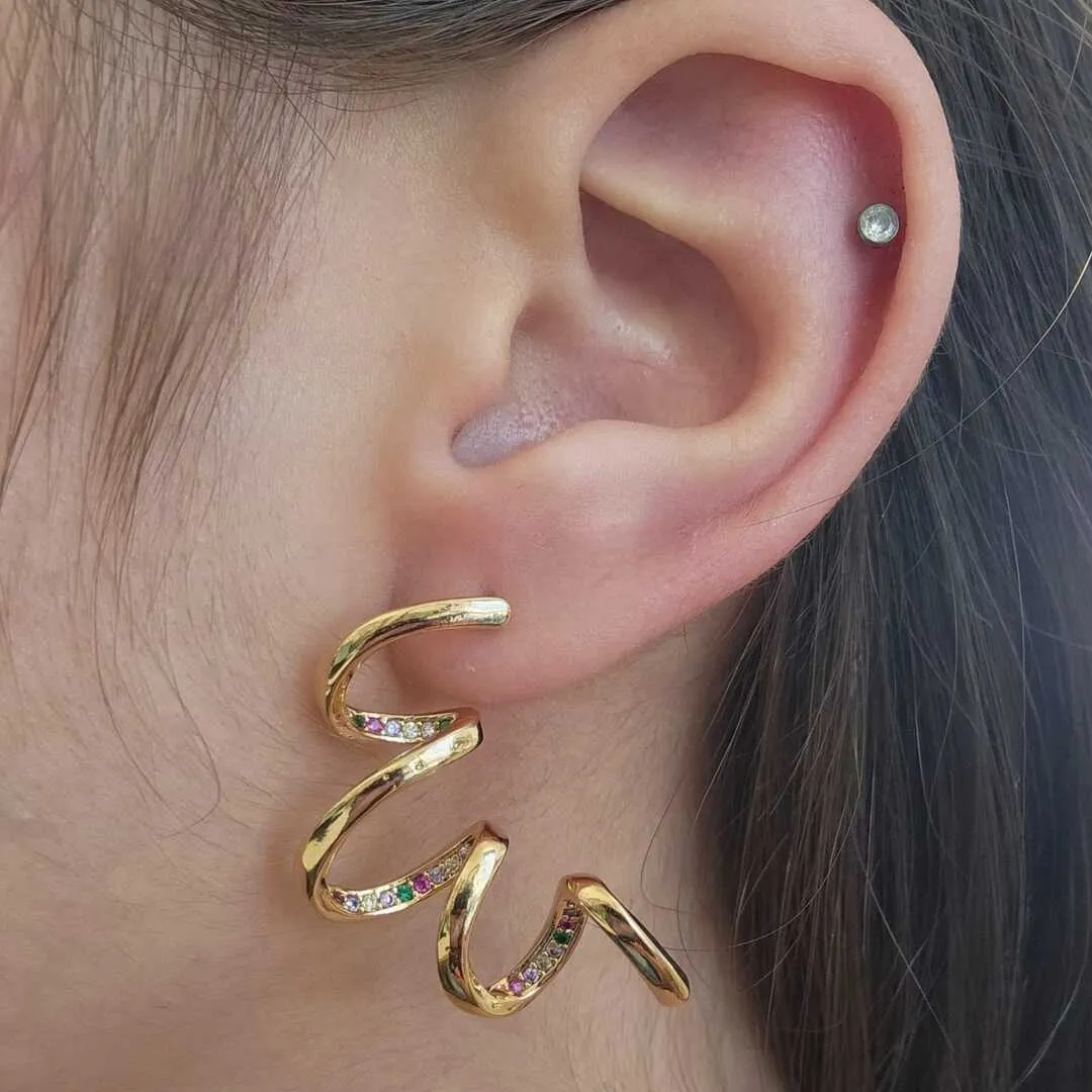 BRINCO ESPIRAL CRAVEJADO EM MICROZIRCÔNIAS COLORIDAS