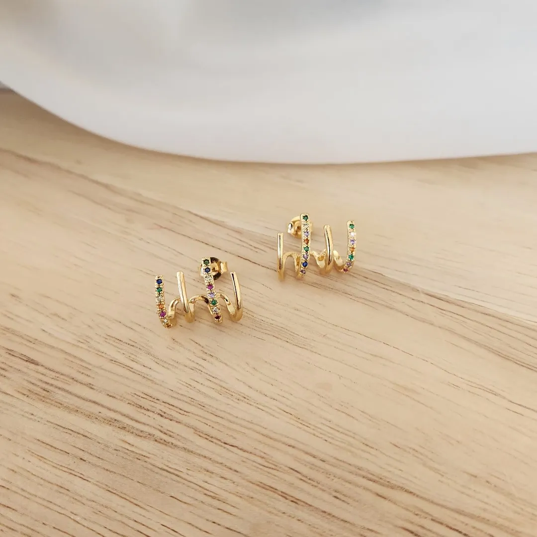 BRINCO EAR CUFF 4 FIOS CRAVEJADO EM MICROZIRCÔNIAS COLORIDAS