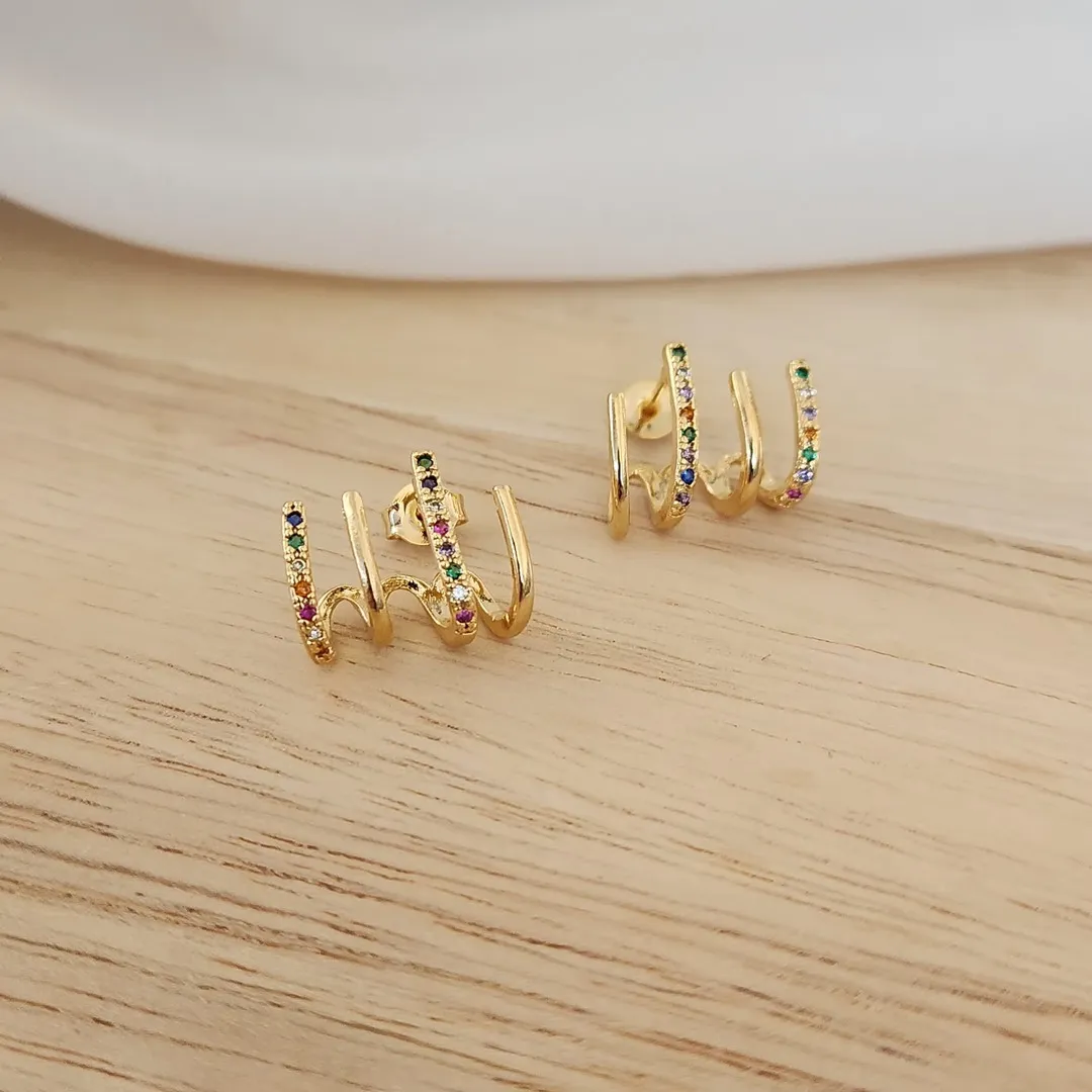 BRINCO EAR CUFF 4 FIOS CRAVEJADO EM MICROZIRCÔNIAS COLORIDAS