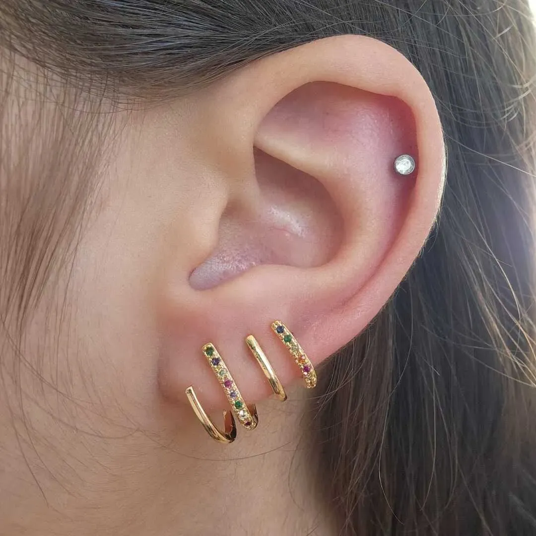 BRINCO EAR CUFF 4 FIOS CRAVEJADO EM MICROZIRCÔNIAS COLORIDAS