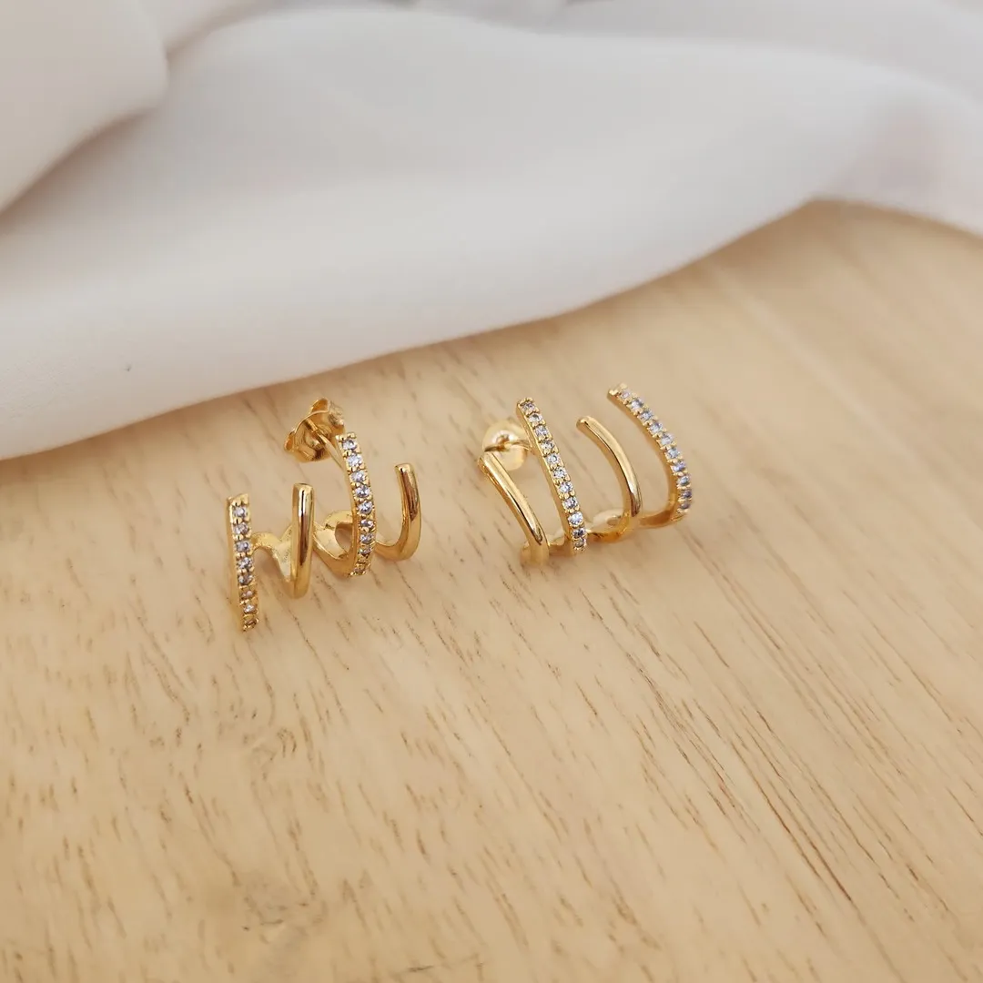 BRINCO EAR CUFF 4 FIOS CRAVEJADO EM MICROZIRCÔNIAS CRISTAL