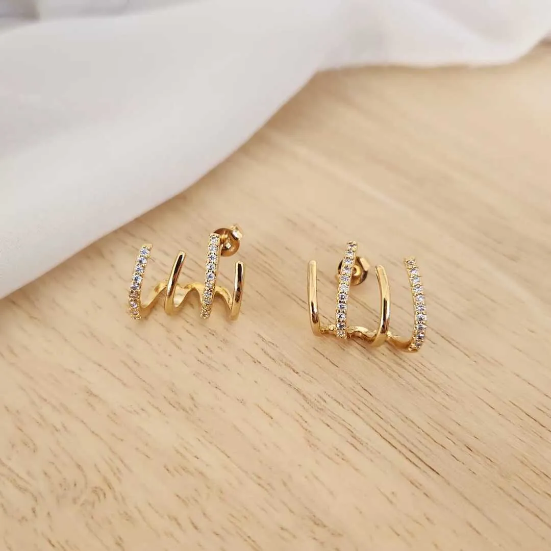 BRINCO EAR CUFF 4 FIOS CRAVEJADO EM MICROZIRCÔNIAS CRISTAL