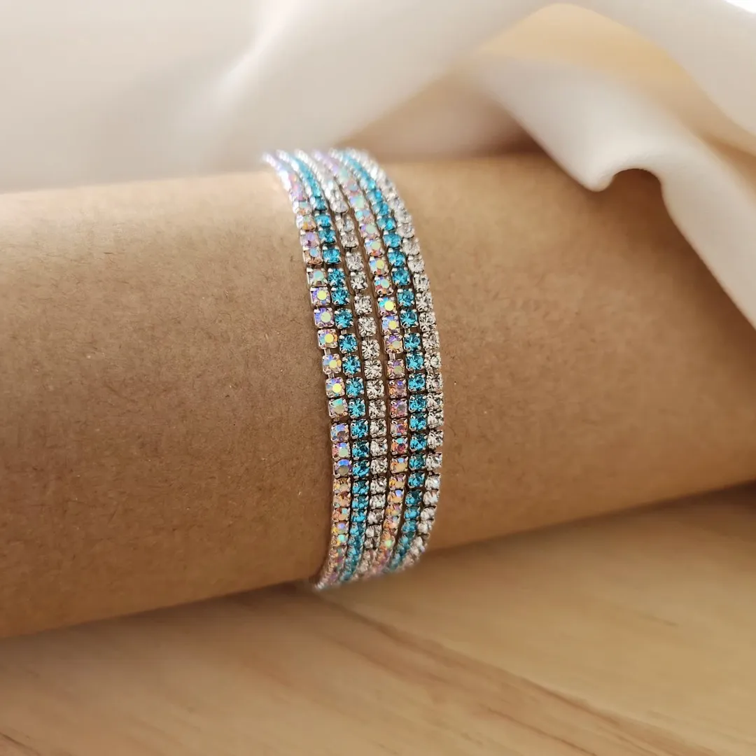 KIT 6 PULSEIRAS ZIRCÔNIAS CRISTAL, AZUL E FURTA COR