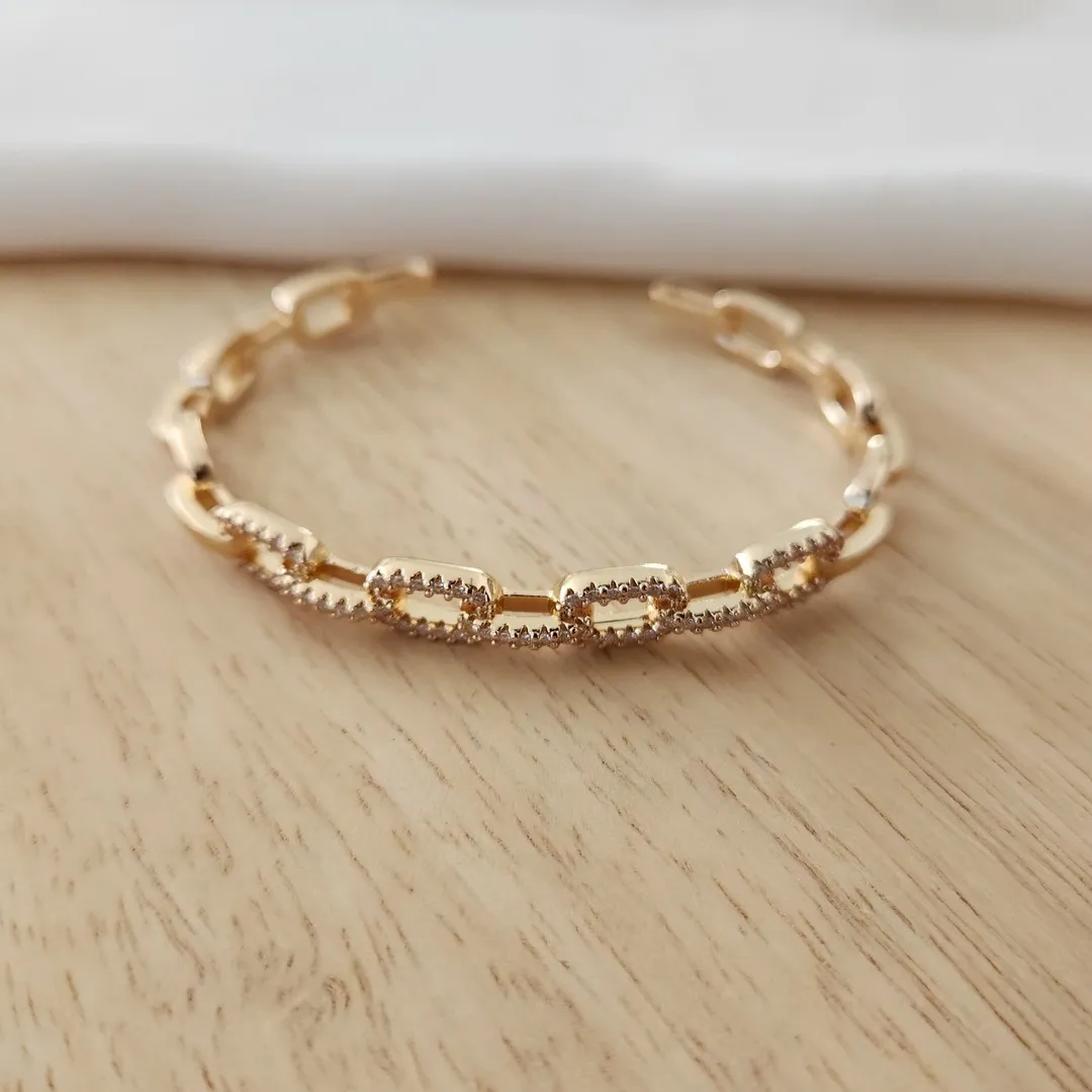 BRACELETE LUXO CORRENTE CRAVEJADO EM MICROZIRCÔNIAS