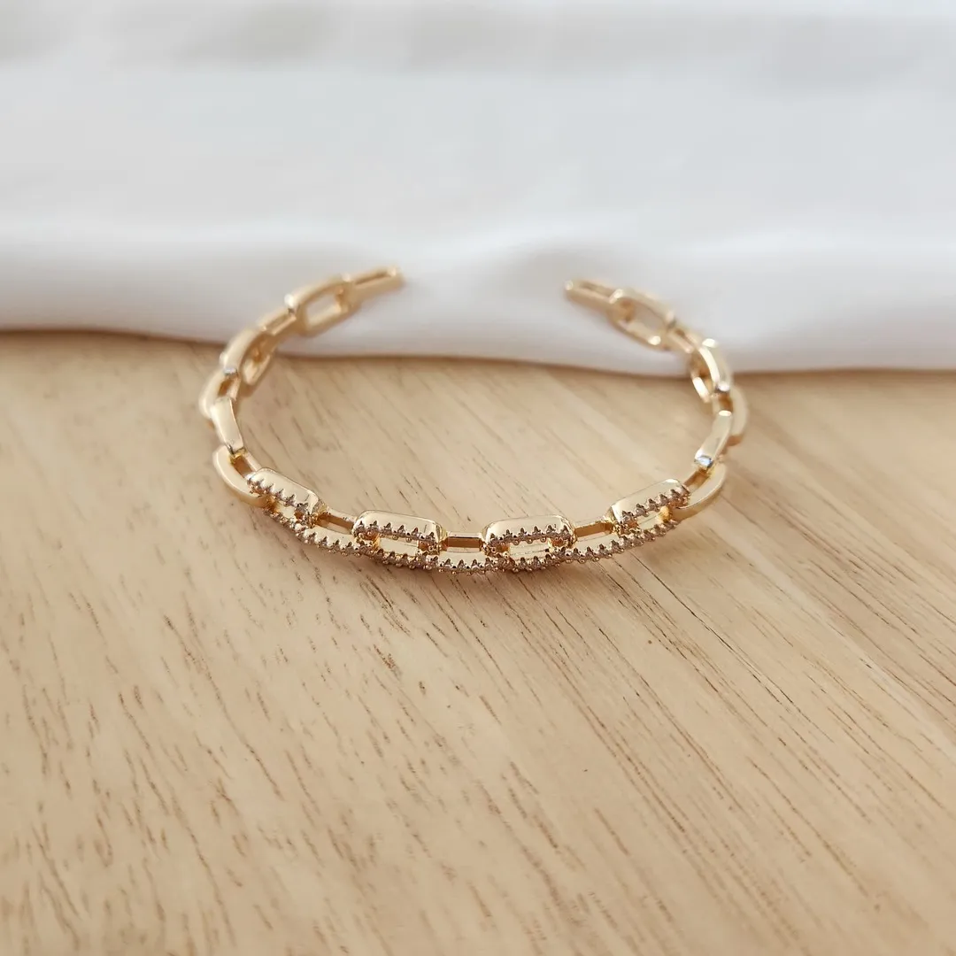 BRACELETE LUXO CORRENTE CRAVEJADO EM MICROZIRCÔNIAS