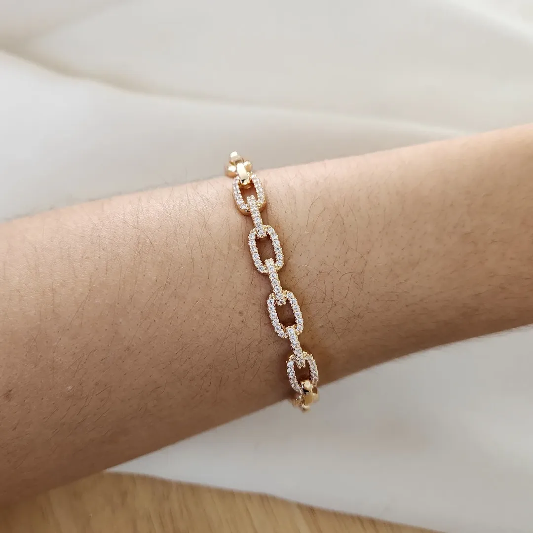 BRACELETE LUXO CORRENTE CRAVEJADO EM MICROZIRCÔNIAS