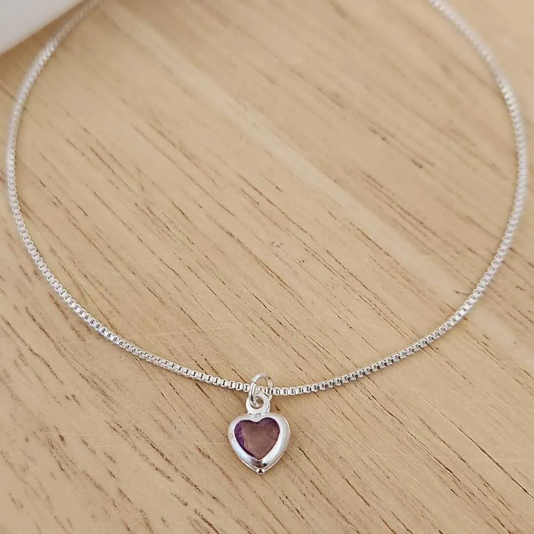 PULSEIRA VENEZIANA PINGENTE CORAÇÃO LILÁS BANHO DE PRATA