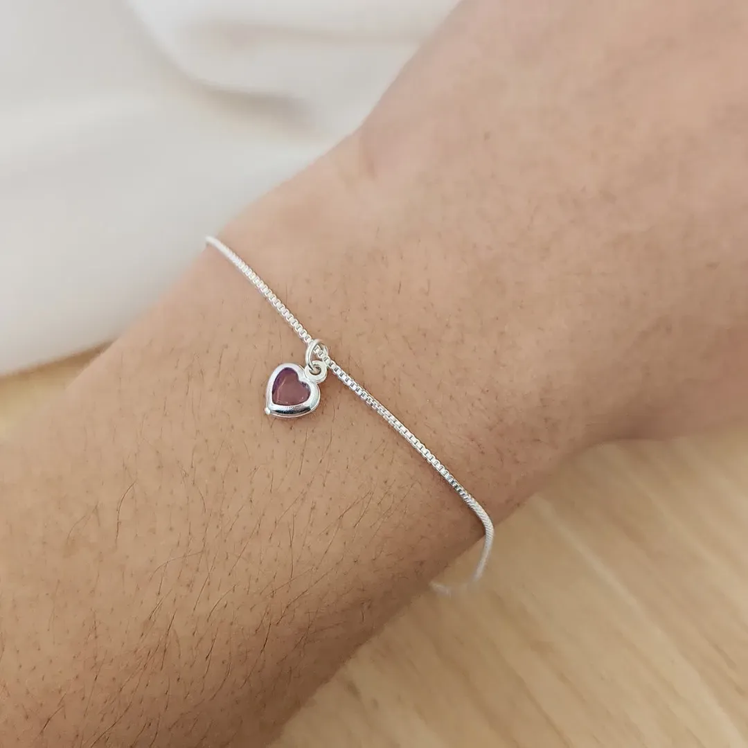 PULSEIRA VENEZIANA PINGENTE CORAÇÃO LILÁS BANHO DE PRATA