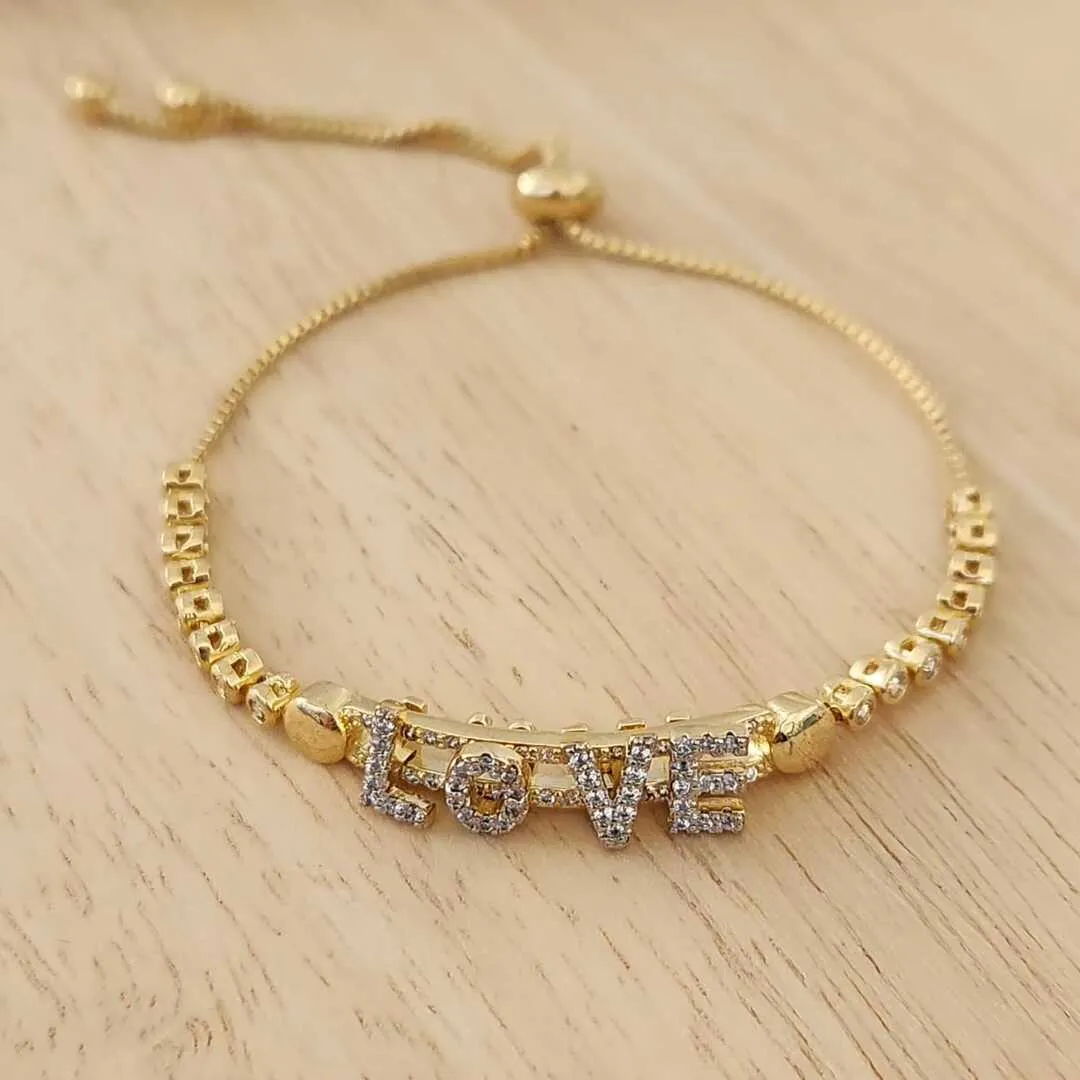 PULSEIRA DOURADA SHAMBALA LOVE CRAVEJADO MICROZIRCÔNIAS CRISTAL
