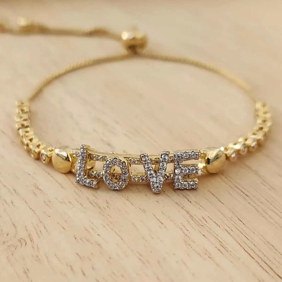 PULSEIRA DOURADA SHAMBALA LOVE CRAVEJADO MICROZIRCÔNIAS CRISTAL